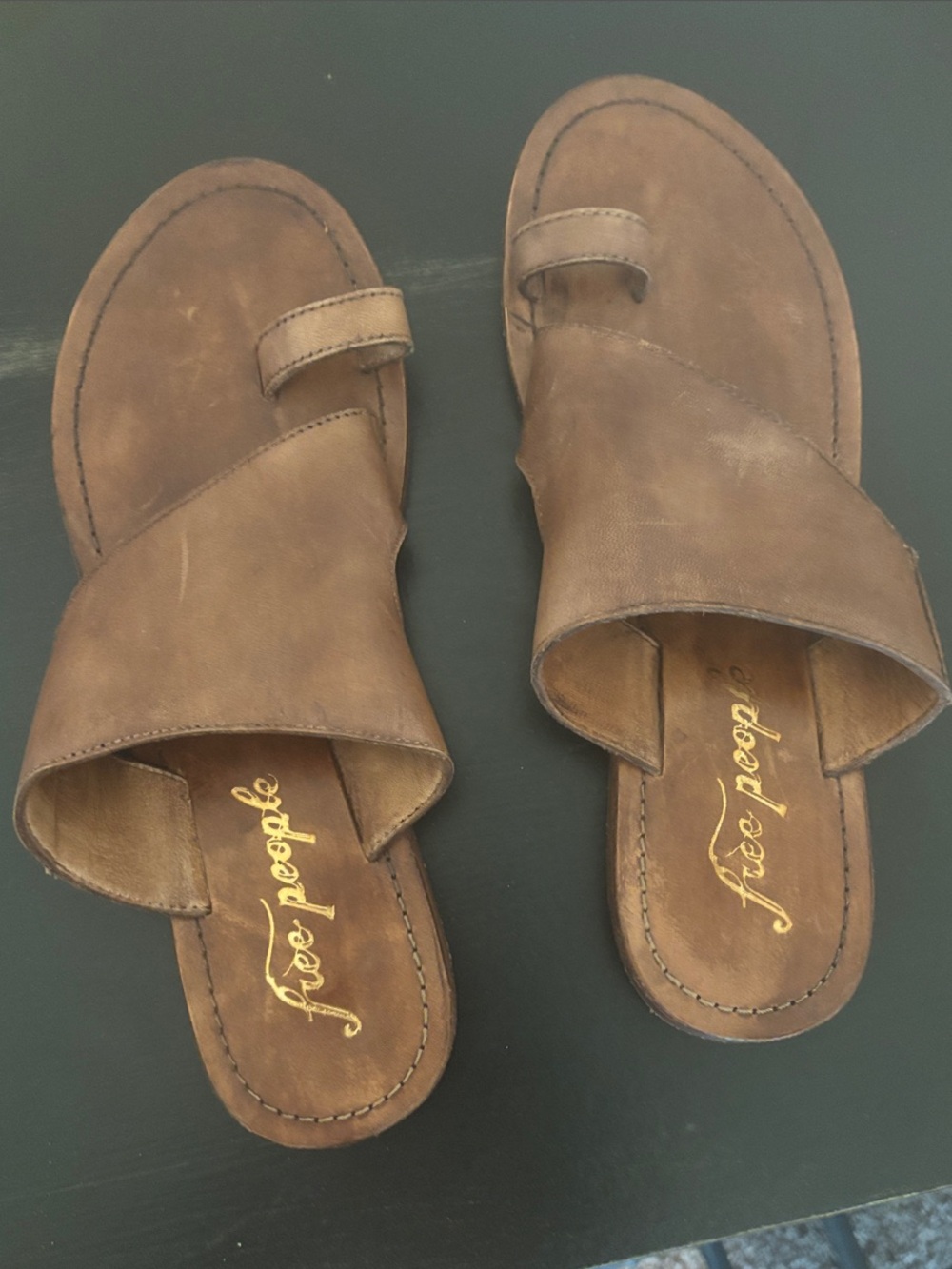 Free People Brown Crossover Leather Slide Sandals